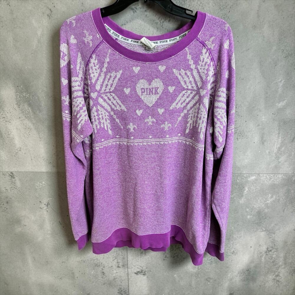 Victorias Vintage Secret Pink Women’s M Sweatshirt Snowflake Fair Isle Crew Neck